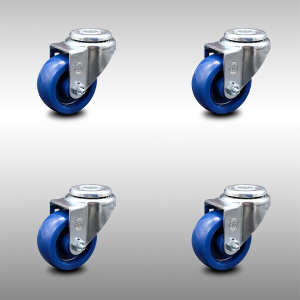 3 Inch SS Solid Polyurethane Wheel Swivel Bolt Hole Caster Set